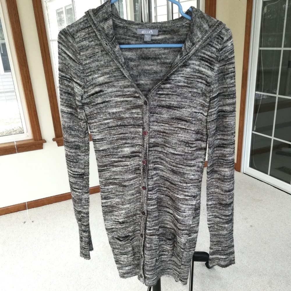 Long Heather Grey Hooded Cardigan dELiA*s